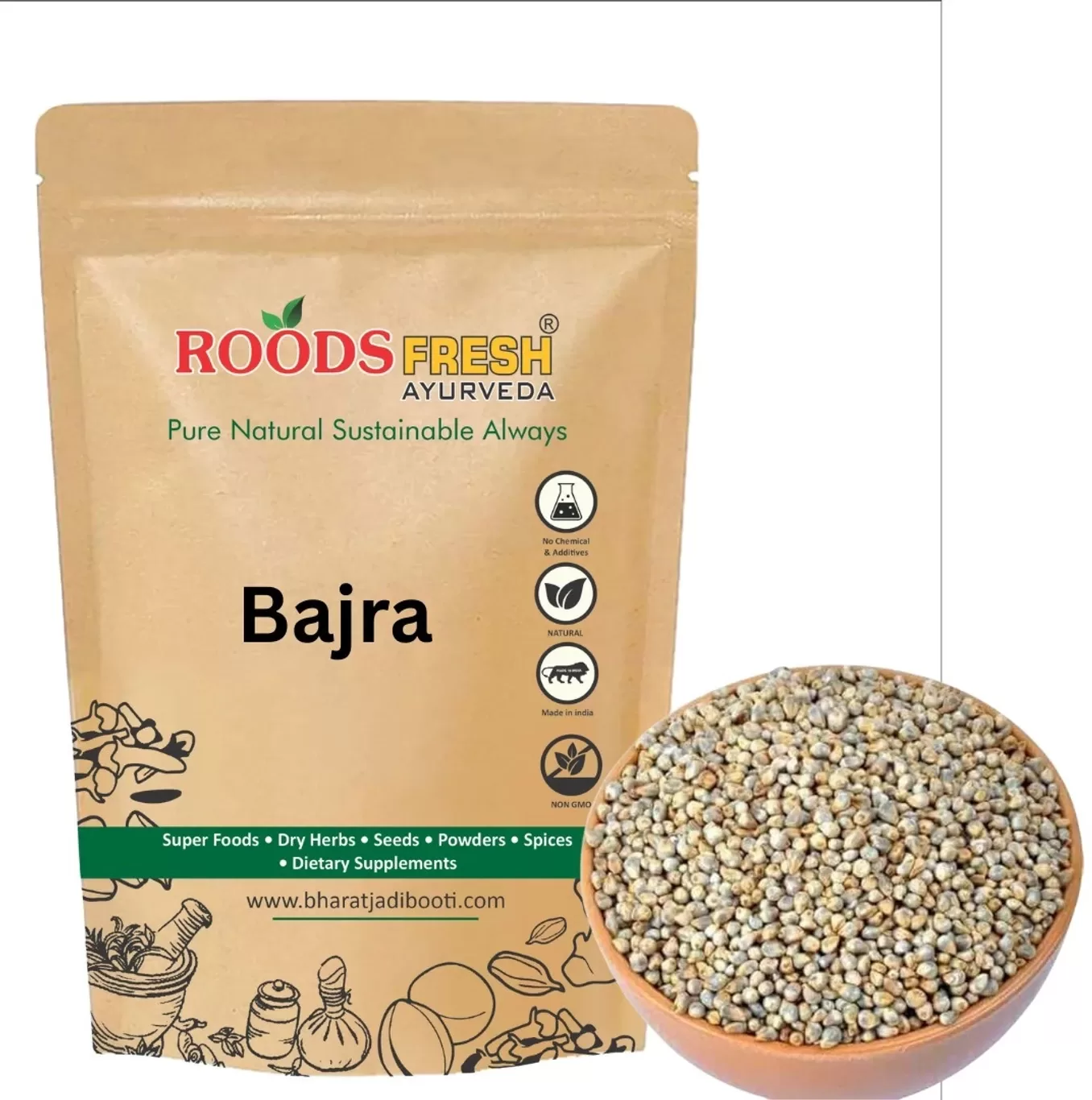 Roods Fresh Pearl Millet (Whole Bajra Grain) 100% Natural, Gluten-Free & Iron-Rich Superfood (400 g)