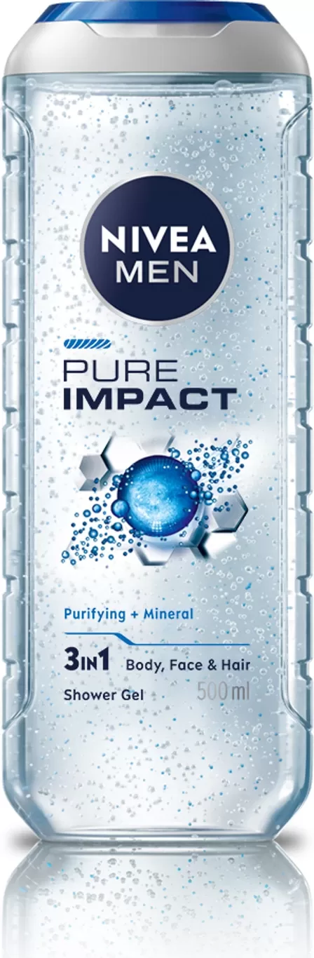 Nivea Men Pure Impact Body Wash with Purifying Micro Particles, Body, Face & Hair For Men (500 ml)