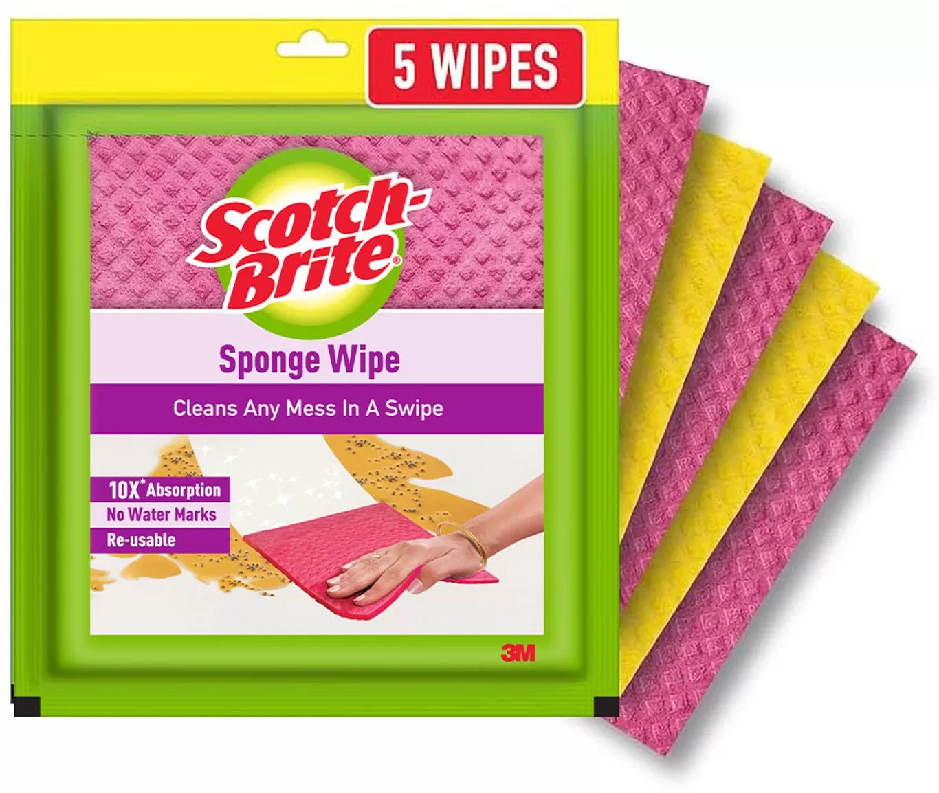 Scotch-Brite Reusable, Biodegradable, Multi-color Sponge Wipe (Large, Pack of 5)