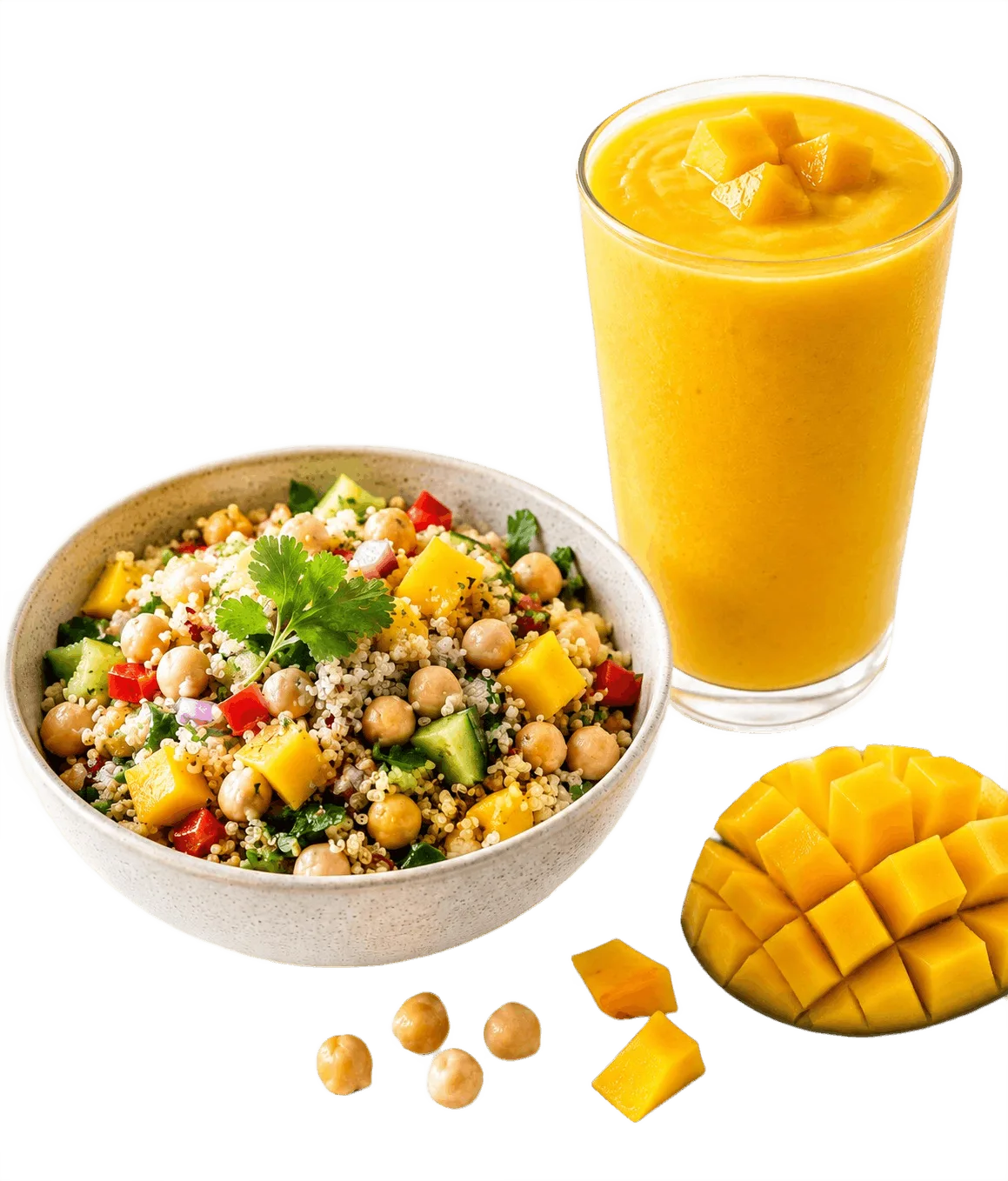 Quinoa Chickpea Salad with mango Juice