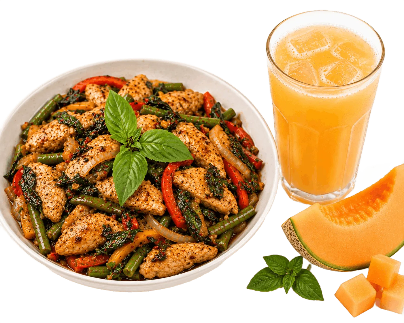 Thai Basil Chicken with Muskmelon Juice